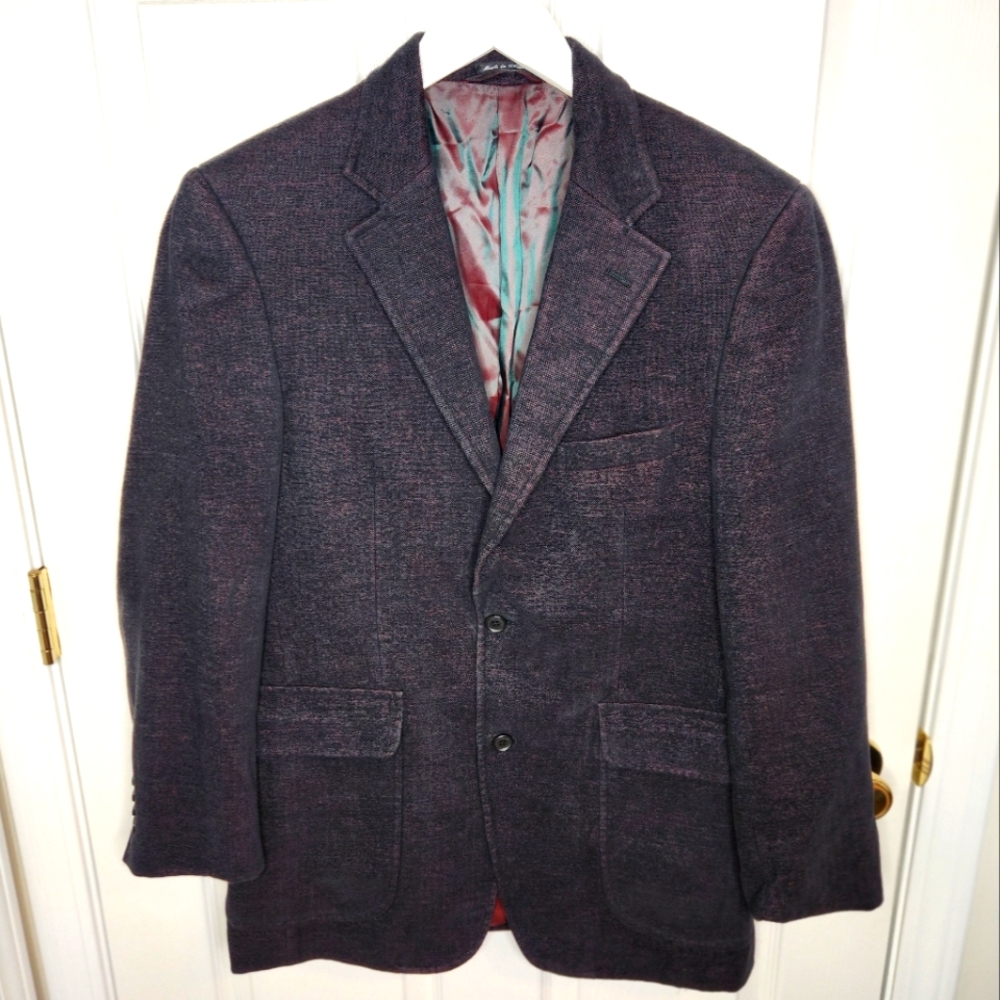 Mens Ibiza Blazer Sport Coat Cotton Wool Viscose Maroon Black Size 40R